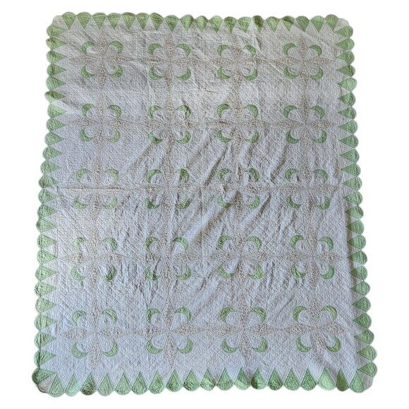 HANDMADE 1938 Clover Moon and‎ Star Quilt Scalloped Edge Floral 84 x 71in - Picture 4 of 16